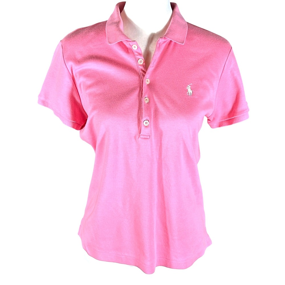 Ralph Lauren Polo Shirt Women Large Pink Short Sleeve Cotton Pony Logo